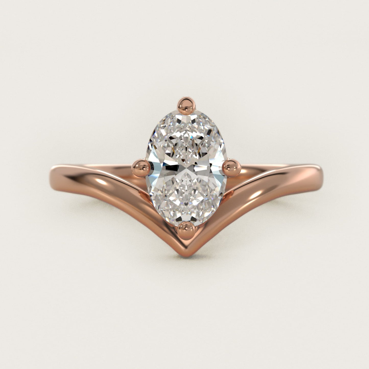Chevron Solitaire Engagement Ring in 18k Rose Gold - Oval Center