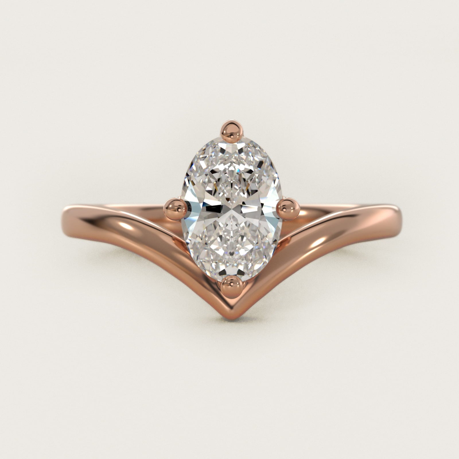 Chevron Solitaire Engagement Ring in 18k Rose Gold - Oval Center