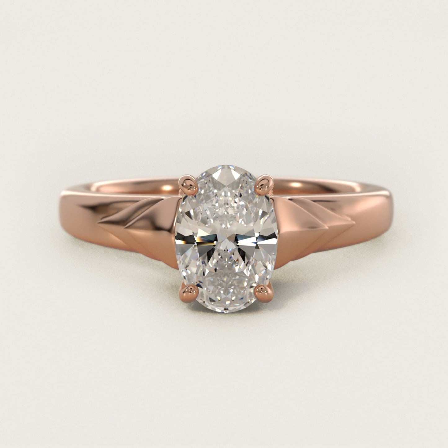 Chevron Solitaire Plus Engagement Ring in 18k Rose Gold - Oval Center