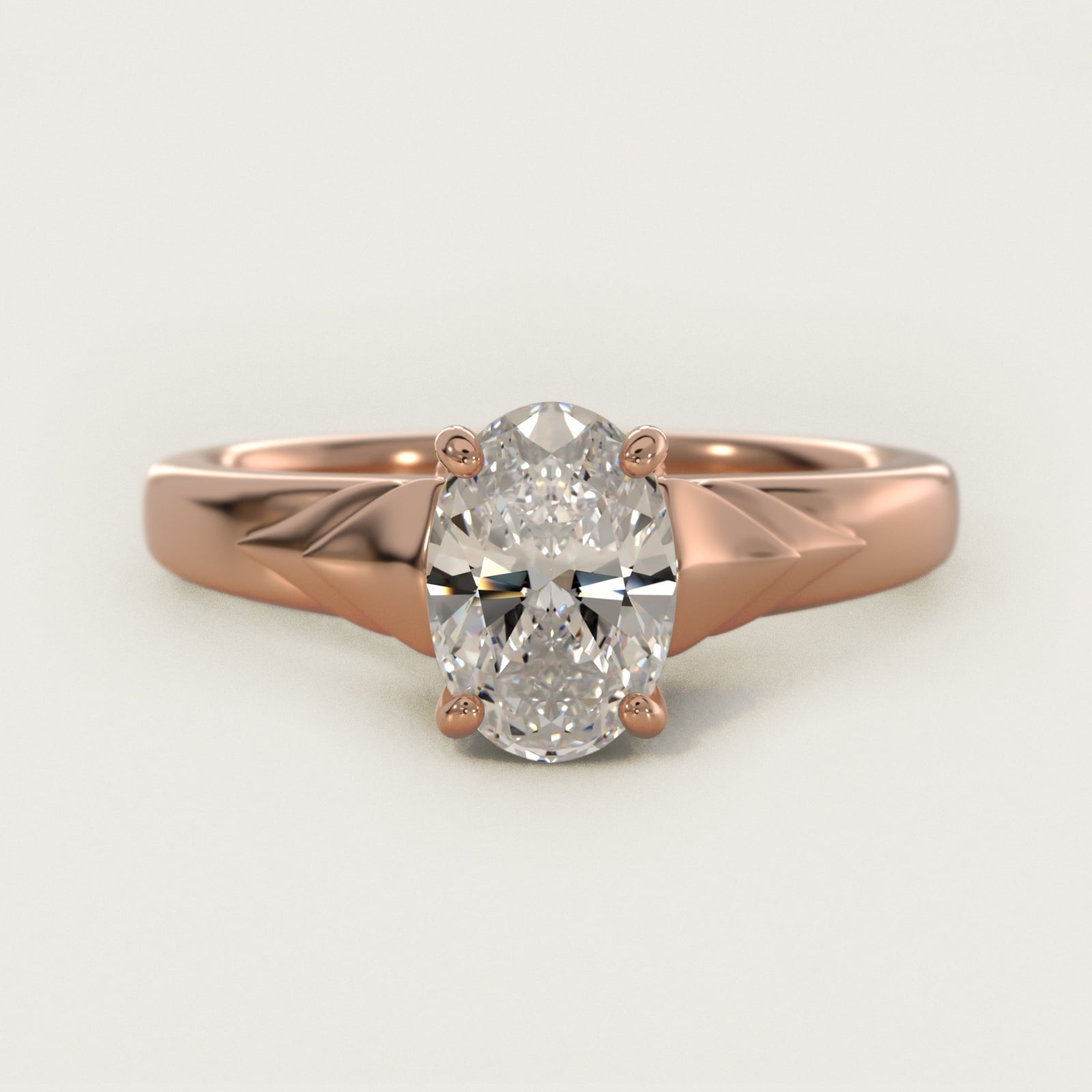Chevron Solitaire Plus Engagement Ring in 18k Rose Gold - Oval Center