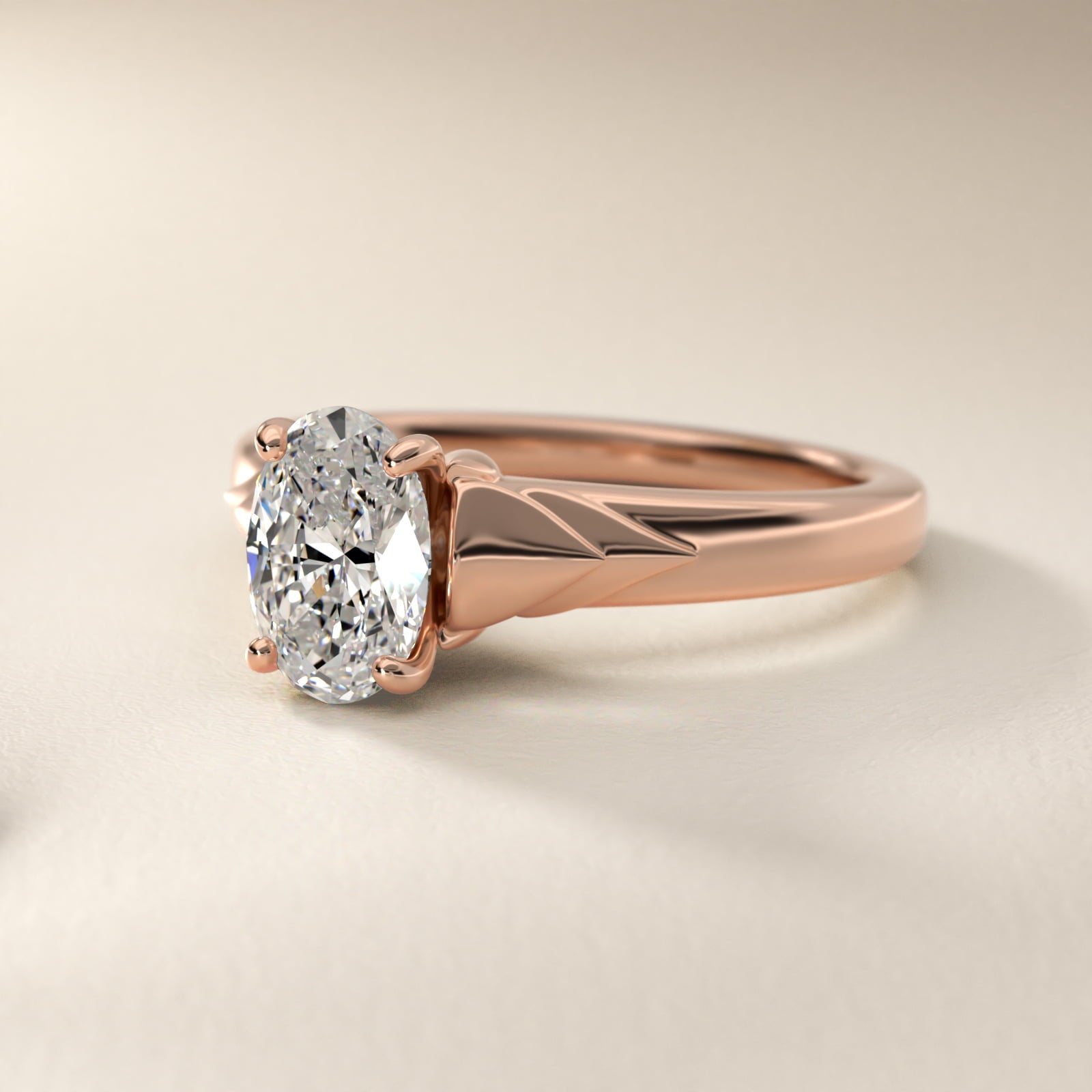 Chevron Solitaire Plus Engagement Ring in 14k Rose Gold - Oval Center