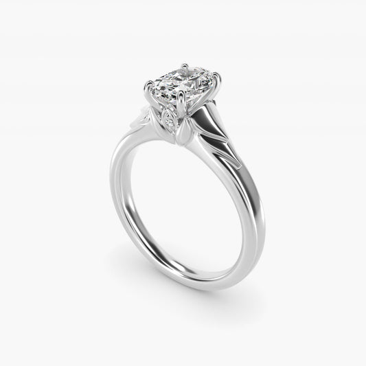 Chevron Solitaire Plus Engagement Ring in 14k White Gold - Oval Center