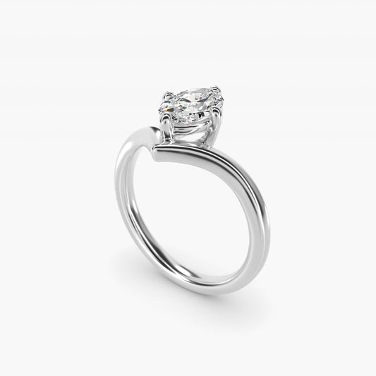 Chevron Solitaire Engagement Ring in 18k White Gold - Oval Center