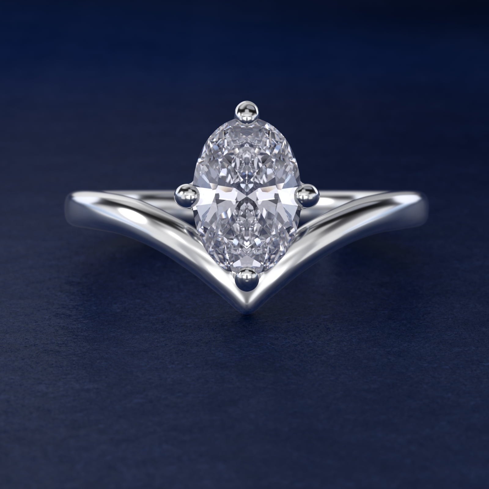 Chevron Solitaire Engagement Ring in 18k White Gold - Oval Center