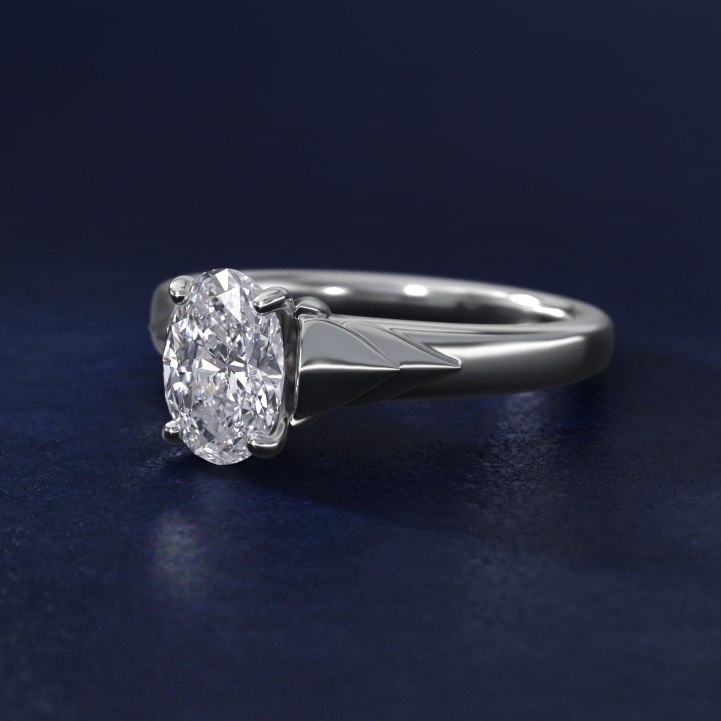 Chevron Solitaire Plus Engagement Ring in 18k White Gold - Oval Center