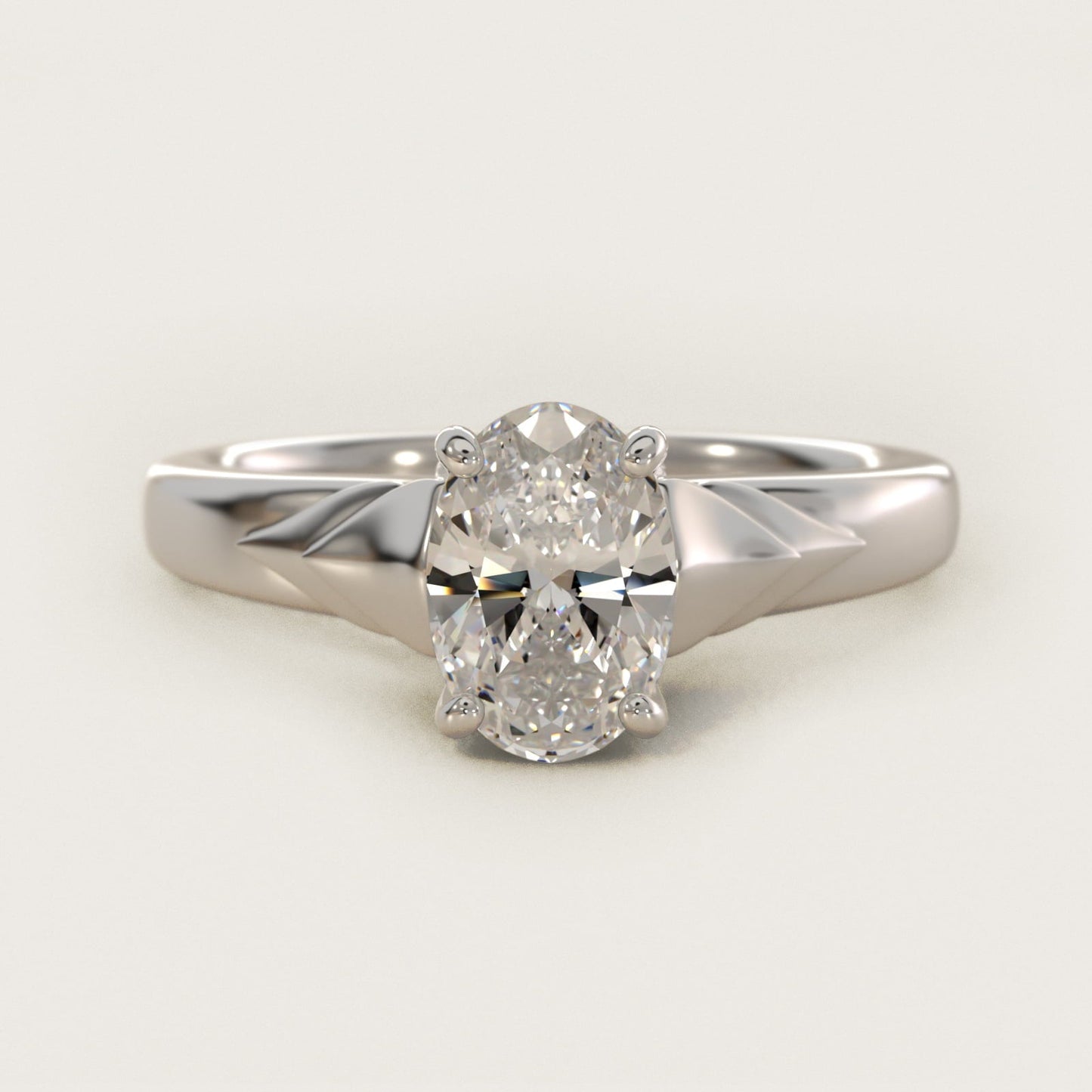 Chevron Solitaire Plus Engagement Ring in 18k White Gold - Oval Center