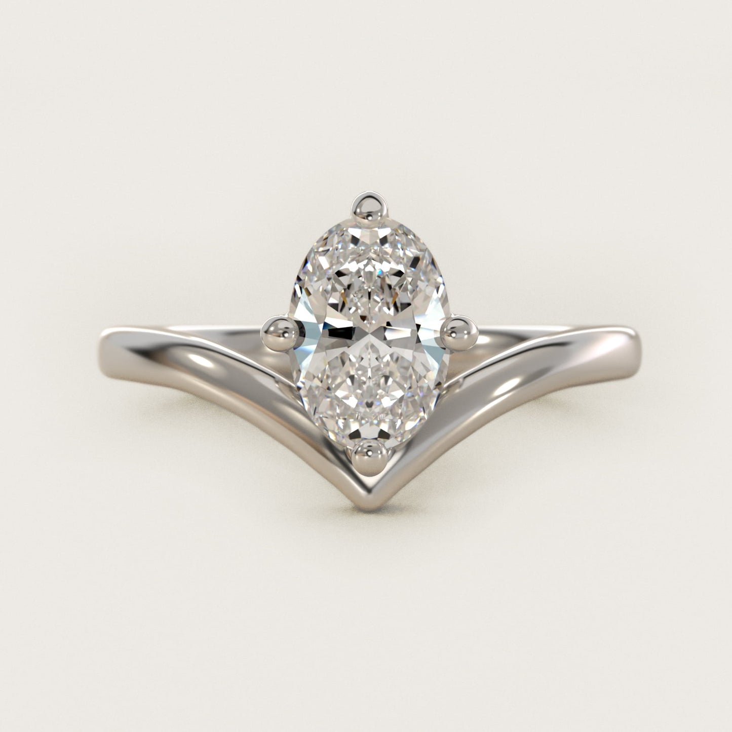 Chevron Solitaire Engagement Ring in 14k White Gold - Oval Center
