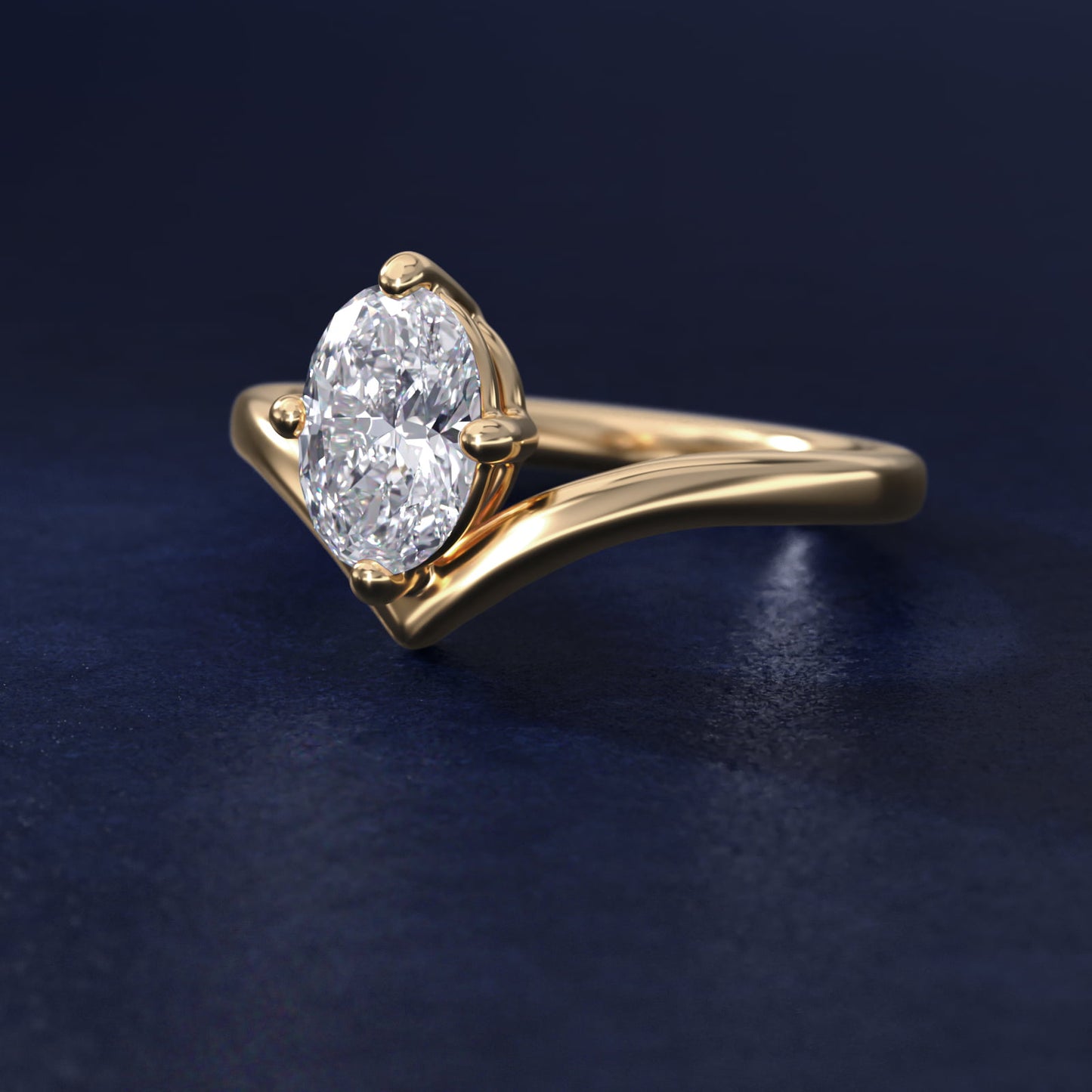 Chevron Solitaire Engagement Ring in 18k Yellow Gold - Oval Center
