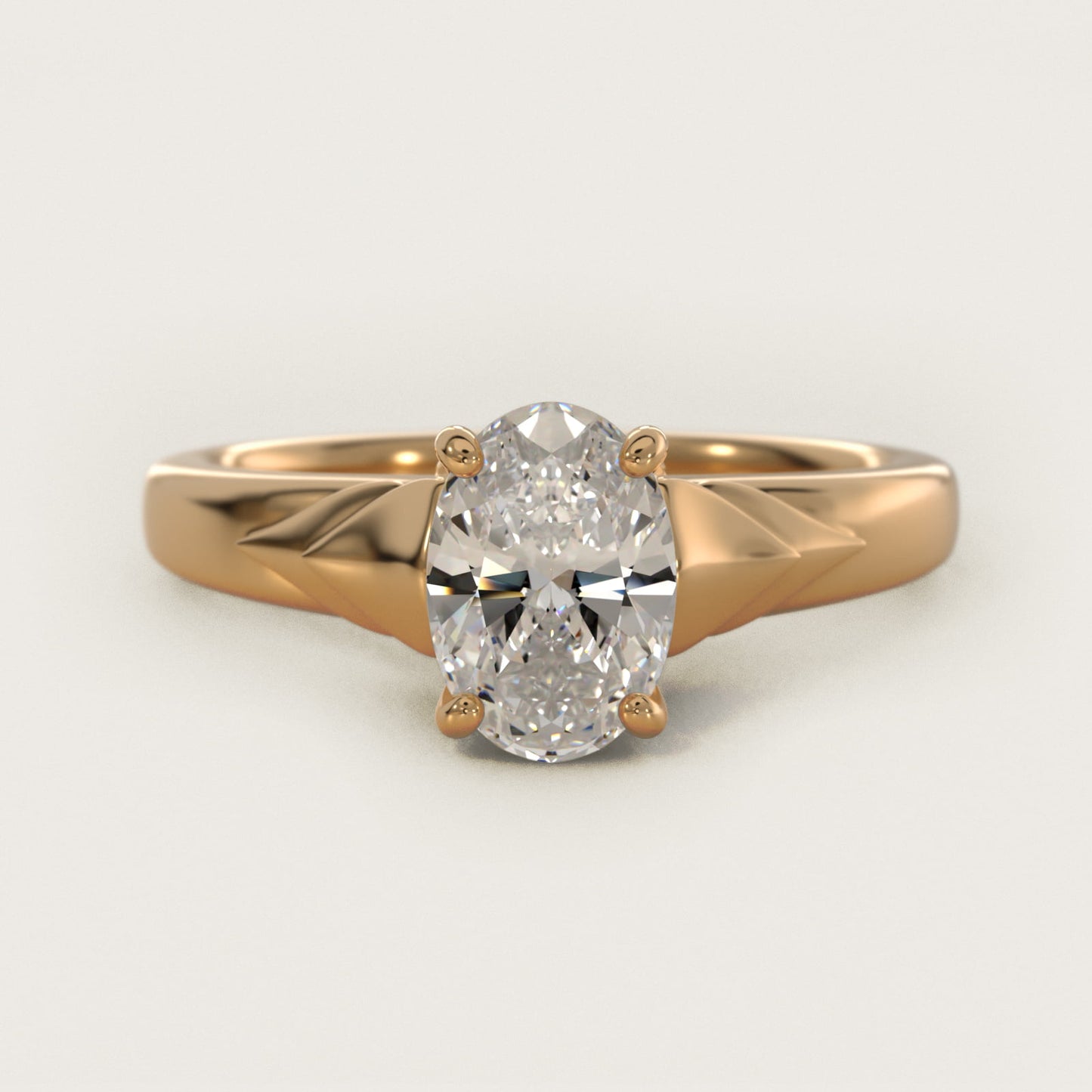 Chevron Solitaire Plus Engagement Ring in 14k Yellow Gold - Oval Center
