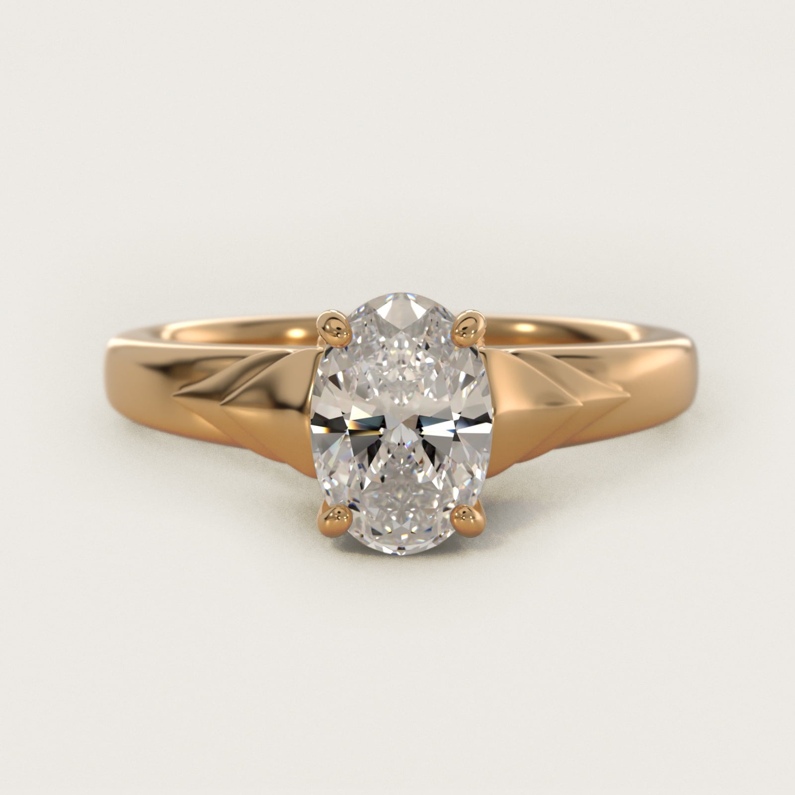 Chevron Solitaire Plus Engagement Ring in 14k Yellow Gold - Oval Center