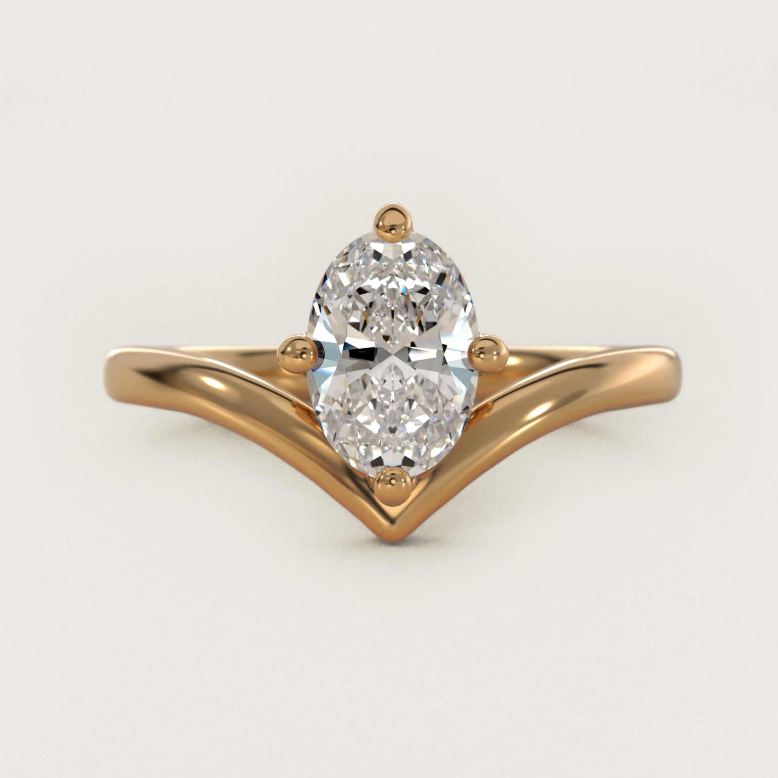 Chevron Solitaire Engagement Ring in 18k Yellow Gold - Oval Center