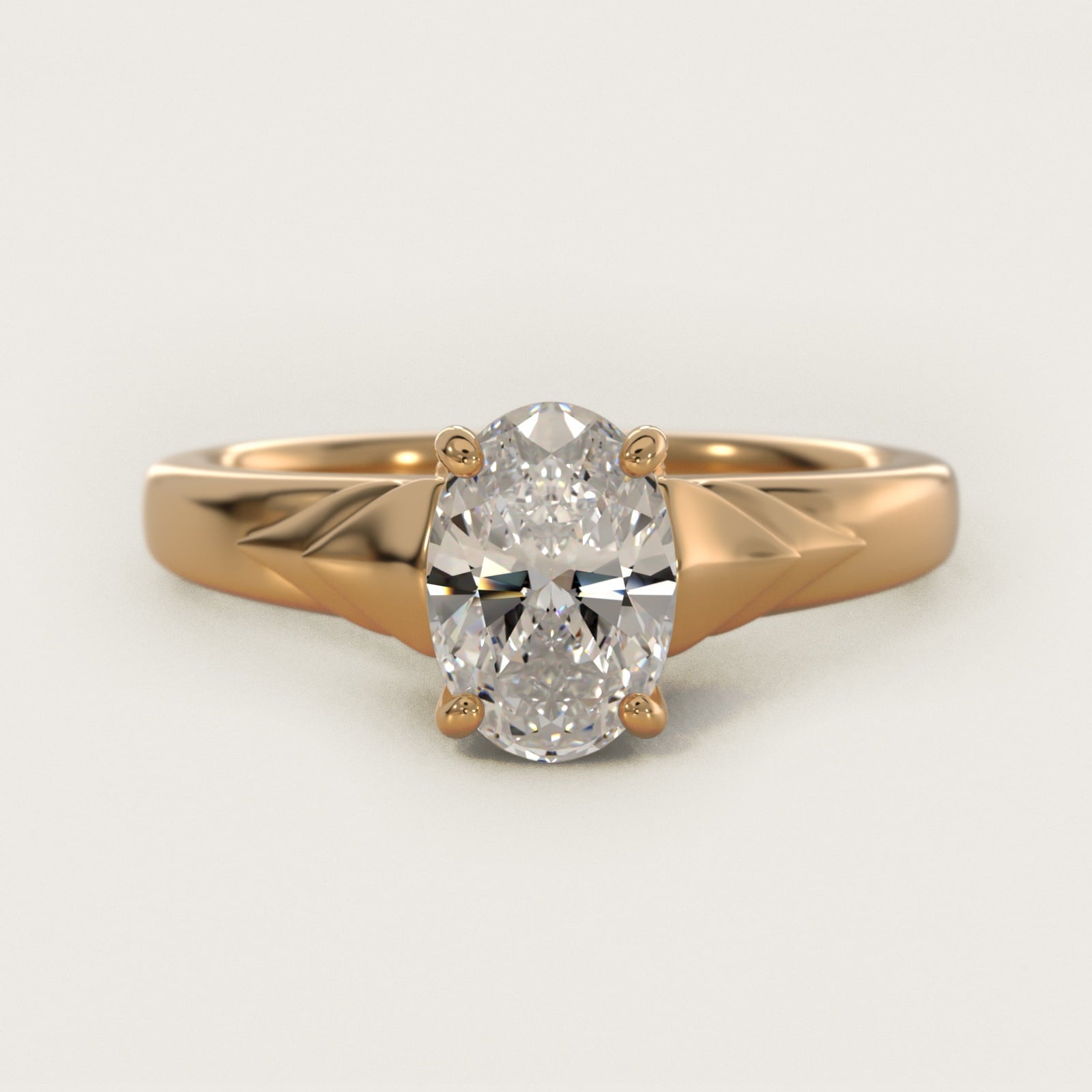 Chevron Solitaire Plus Engagement Ring in 18k Yellow Gold - Oval Center
