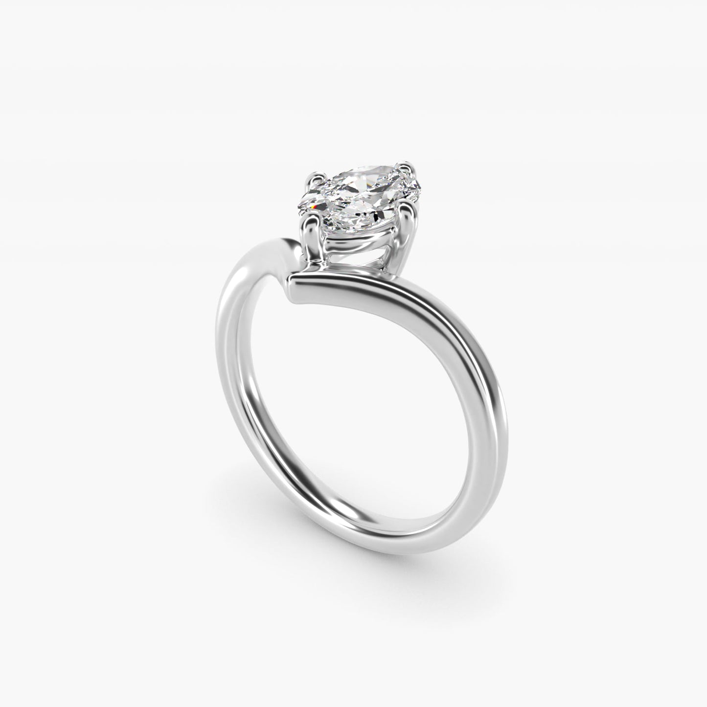 Chevron Solitaire Engagement Ring in Platinum - Oval Center
