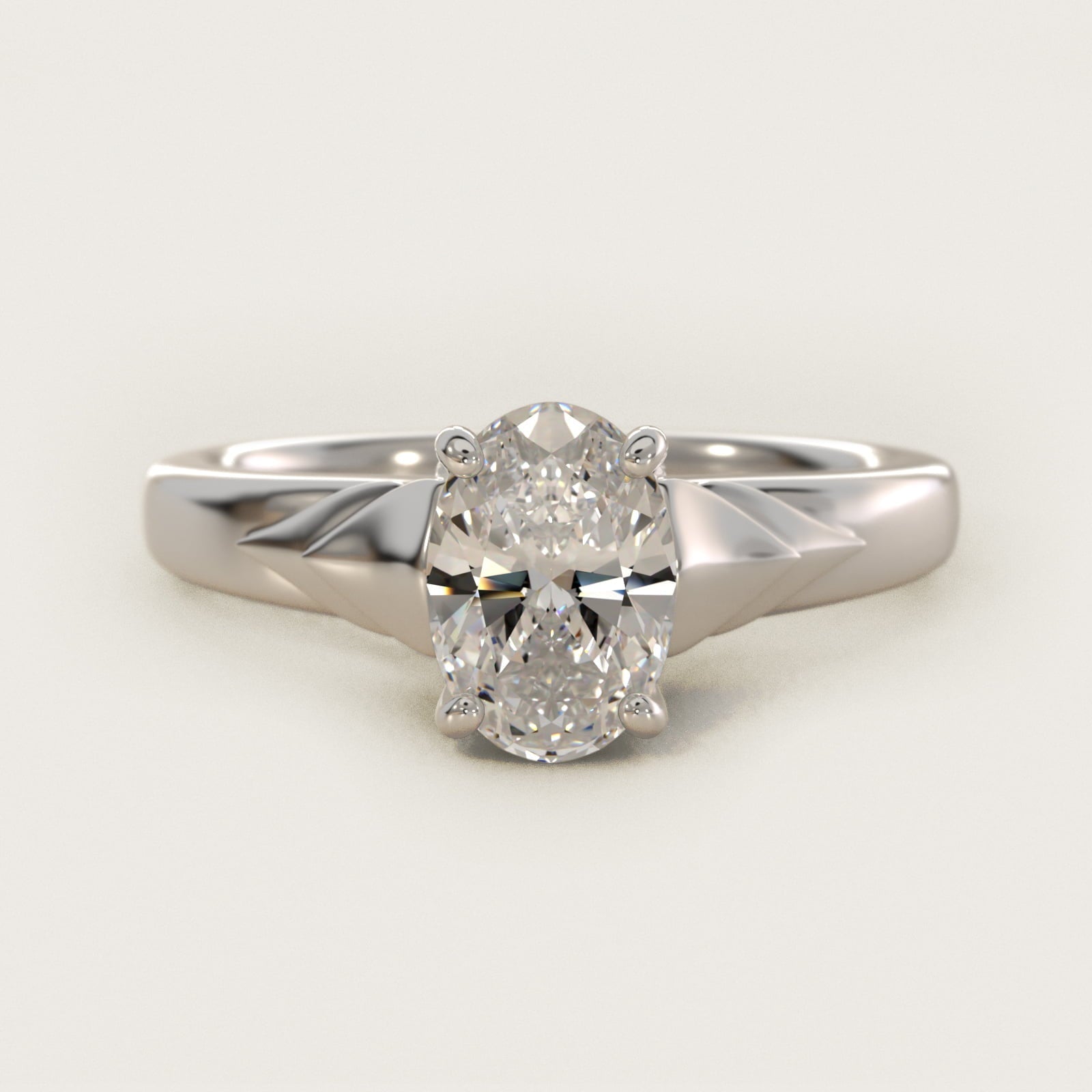 Chevron Solitaire Plus Engagement Ring in Platinum - Oval Center