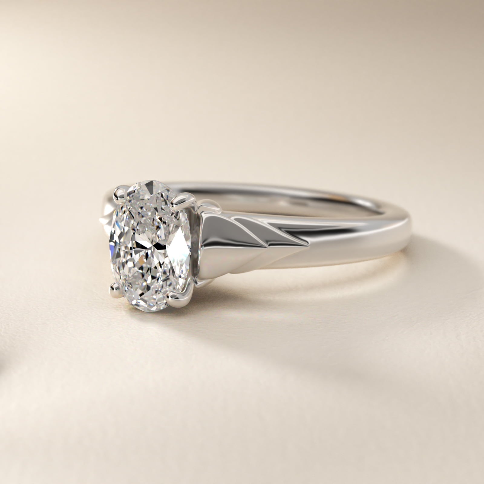 Chevron Solitaire Plus Engagement Ring in Platinum - Oval Center