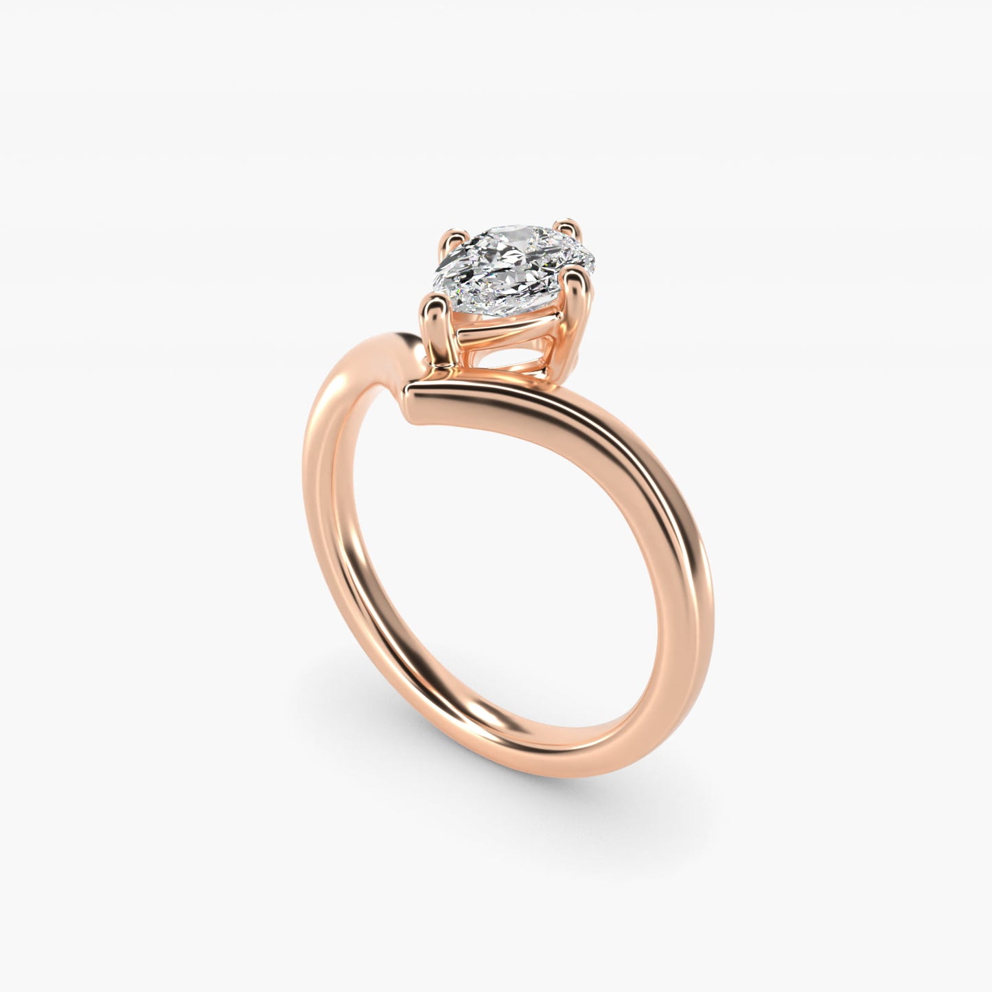 Chevron Solitaire Engagement Ring in 18k Rose Gold - Pear Center