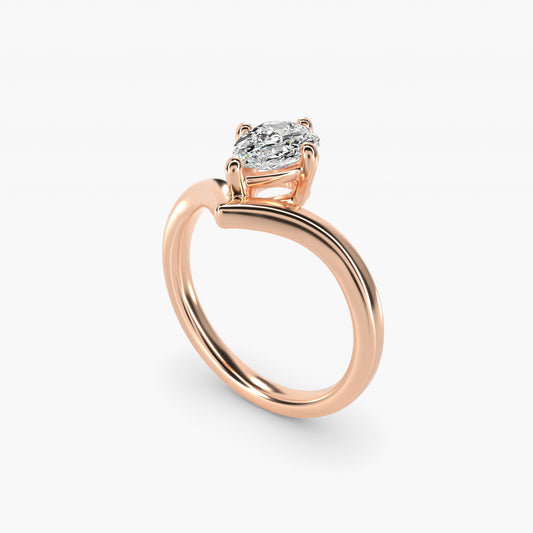 Chevron Solitaire Engagement Ring in 18k Rose Gold - Pear Center