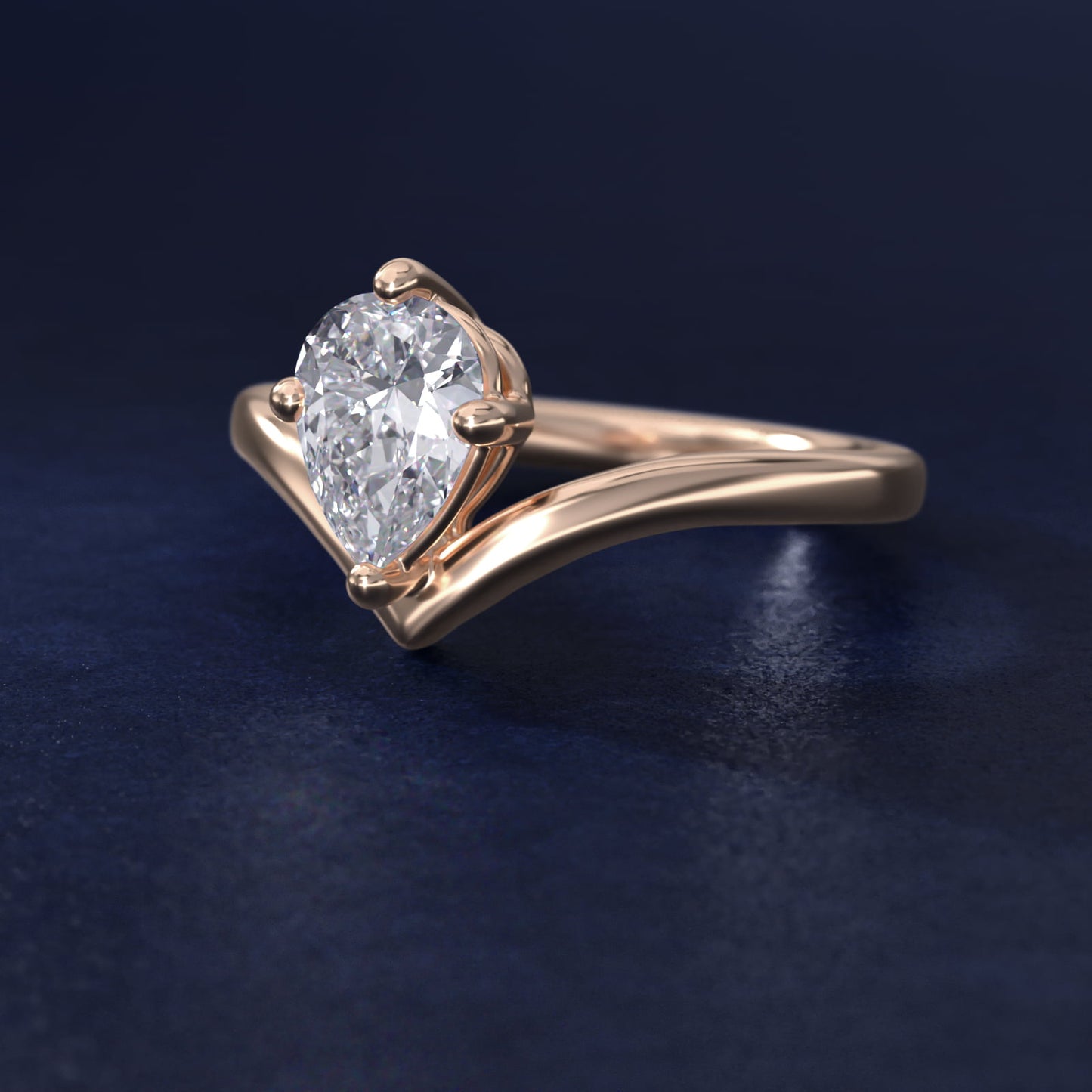Chevron Solitaire Engagement Ring in 18k Rose Gold - Pear Center
