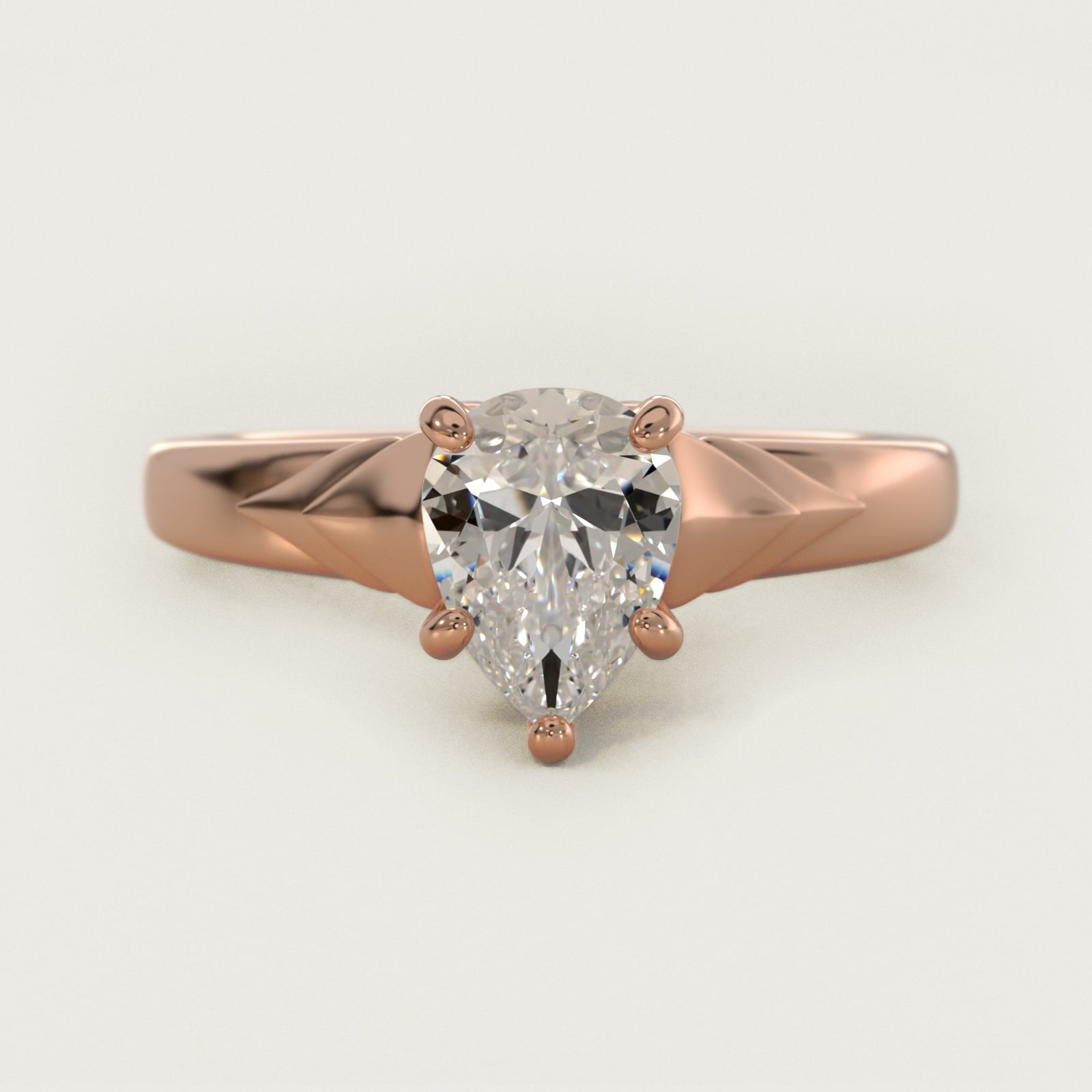 Chevron Solitaire Plus Engagement Ring in 14k Rose Gold - Pear Center