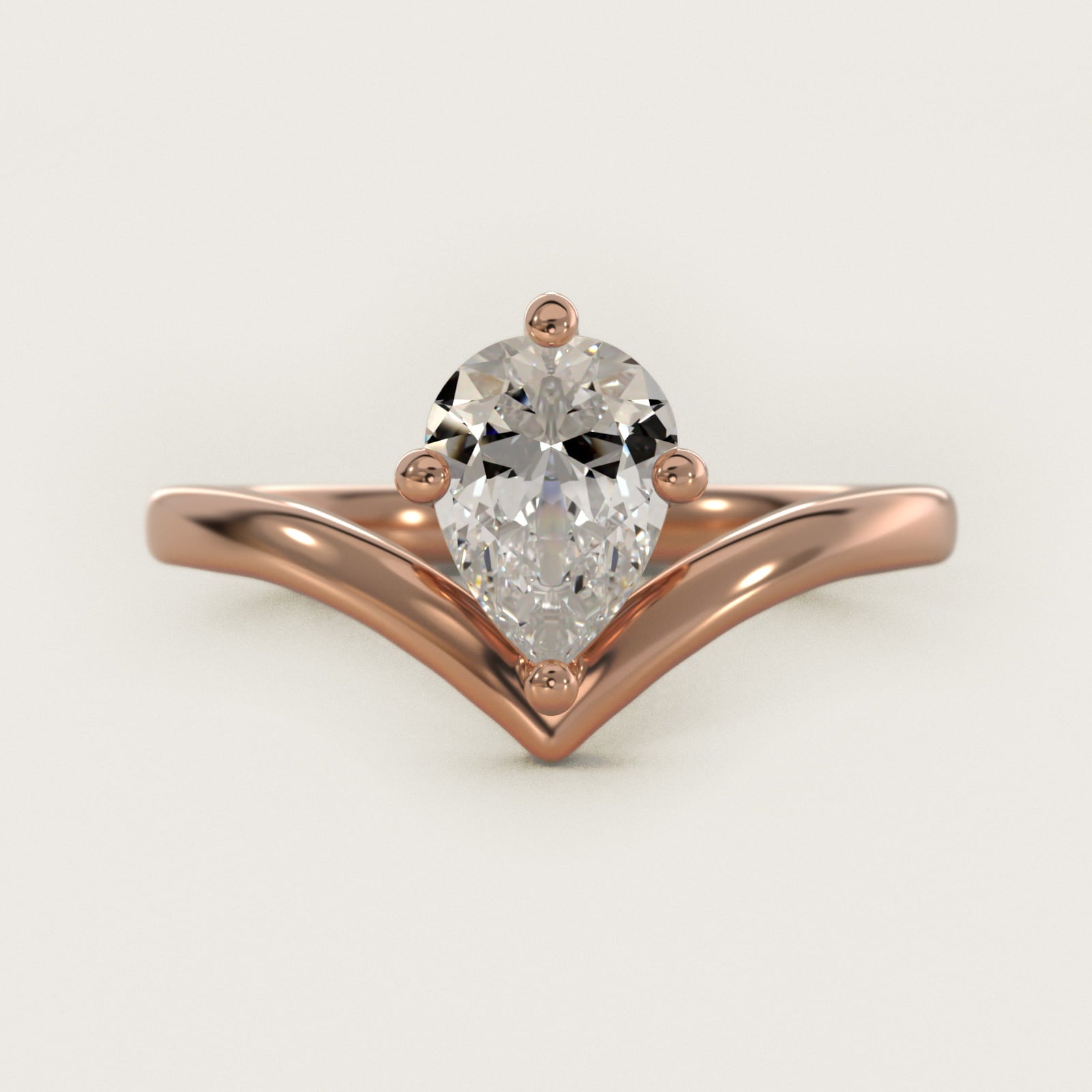 Chevron Solitaire Engagement Ring in 18k Rose Gold - Pear Center