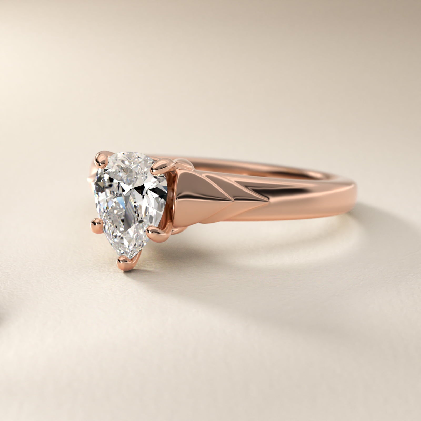 Chevron Solitaire Plus Engagement Ring in 14k Rose Gold - Pear Center