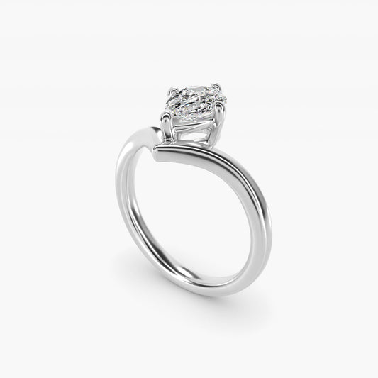 Chevron Solitaire Engagement Ring in 14k White Gold - Pear Center