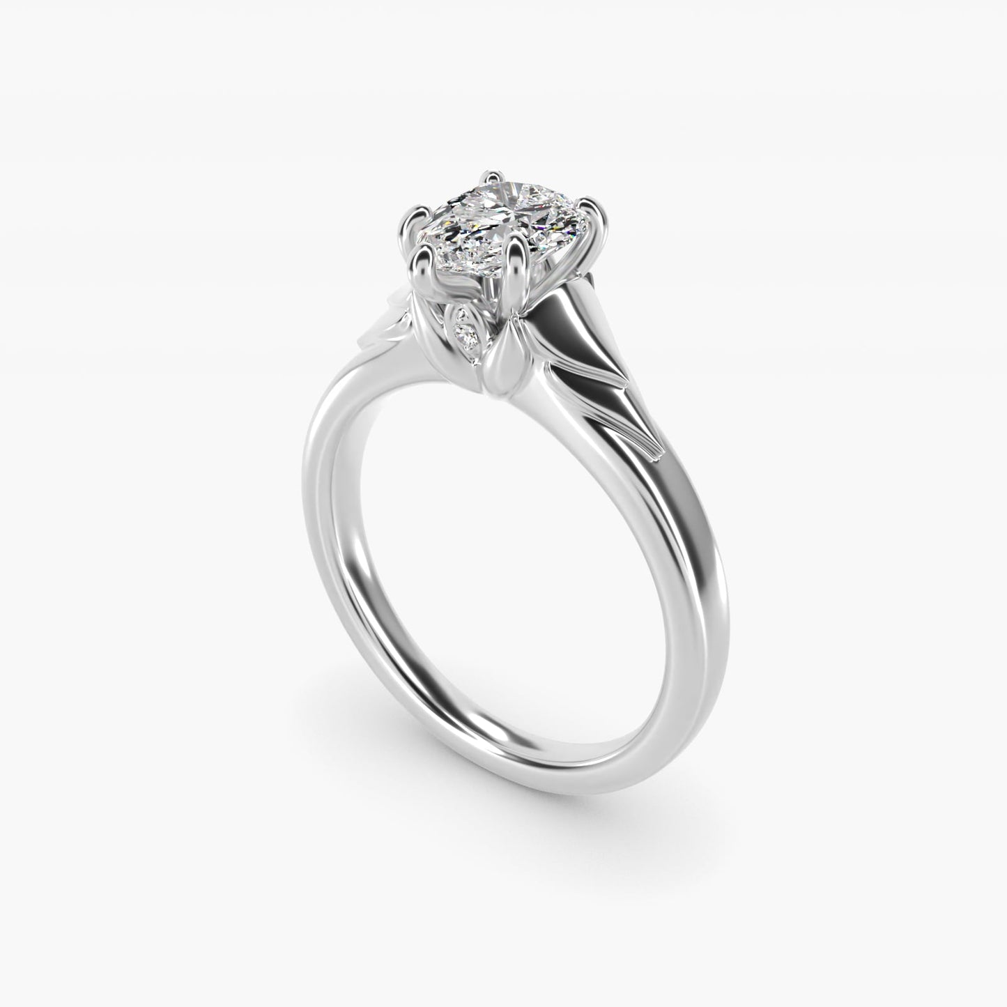 Chevron Solitaire Plus Engagement Ring in 18k White Gold - Pear Center