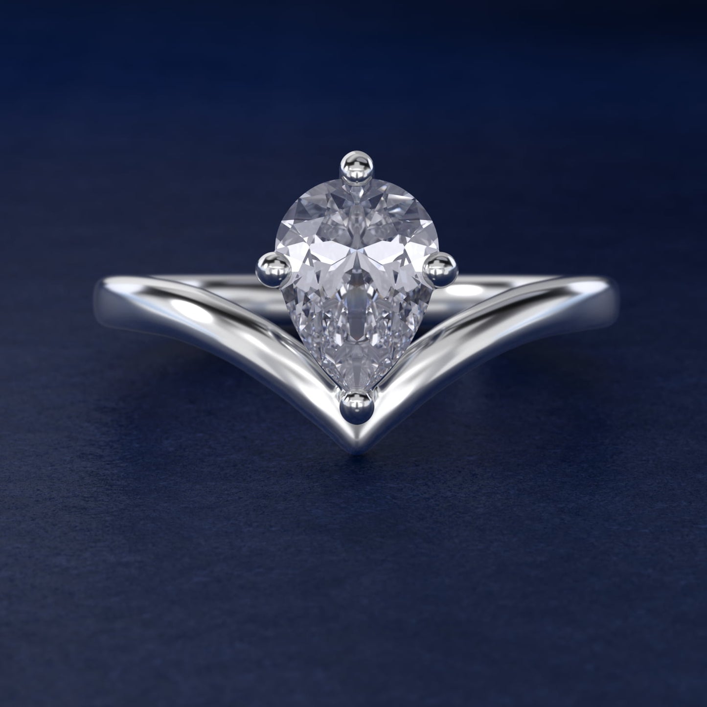 Chevron Solitaire Engagement Ring in 18k White Gold - Pear Center