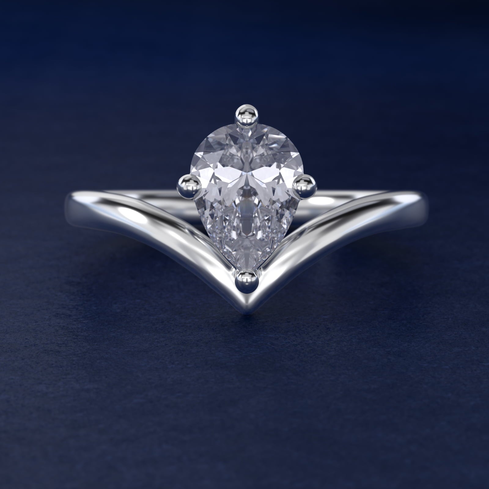 Chevron Solitaire Engagement Ring in 18k White Gold - Pear Center