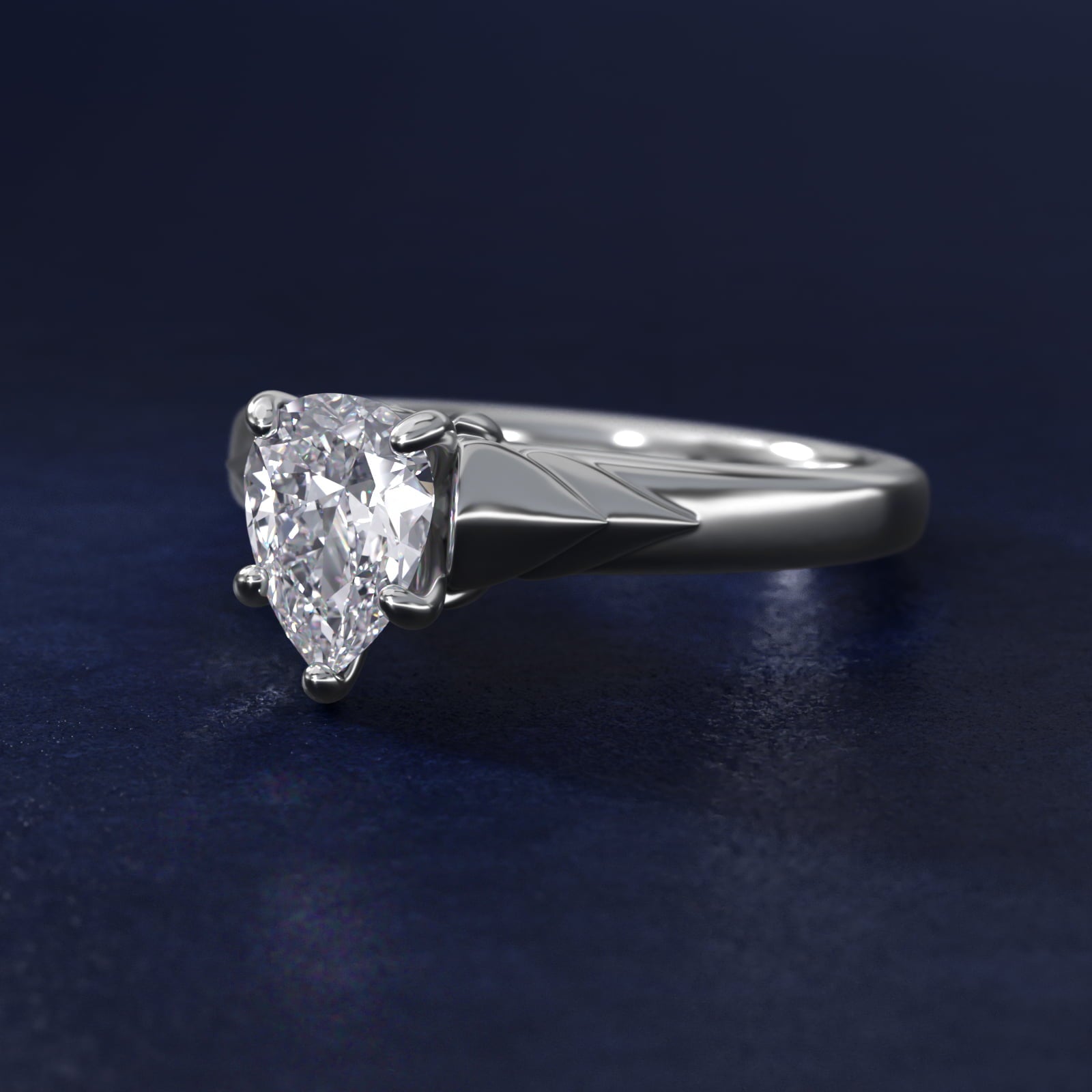 Chevron Solitaire Plus Engagement Ring in 14k White Gold - Pear Center