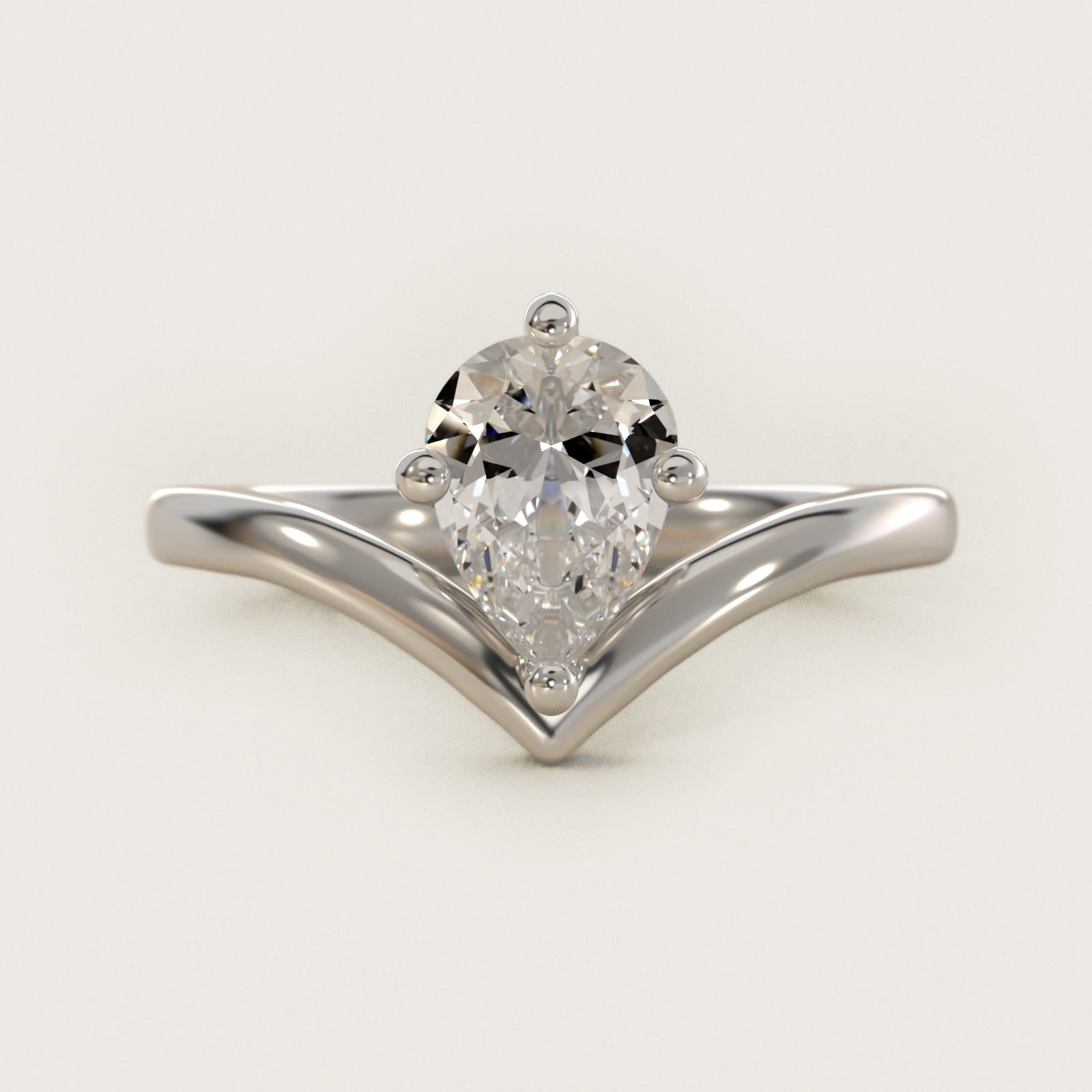 Chevron Solitaire Engagement Ring in 18k White Gold - Pear Center