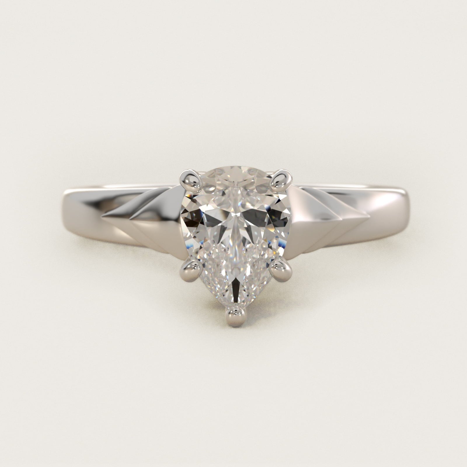 Chevron Solitaire Plus Engagement Ring in 18k White Gold - Pear Center