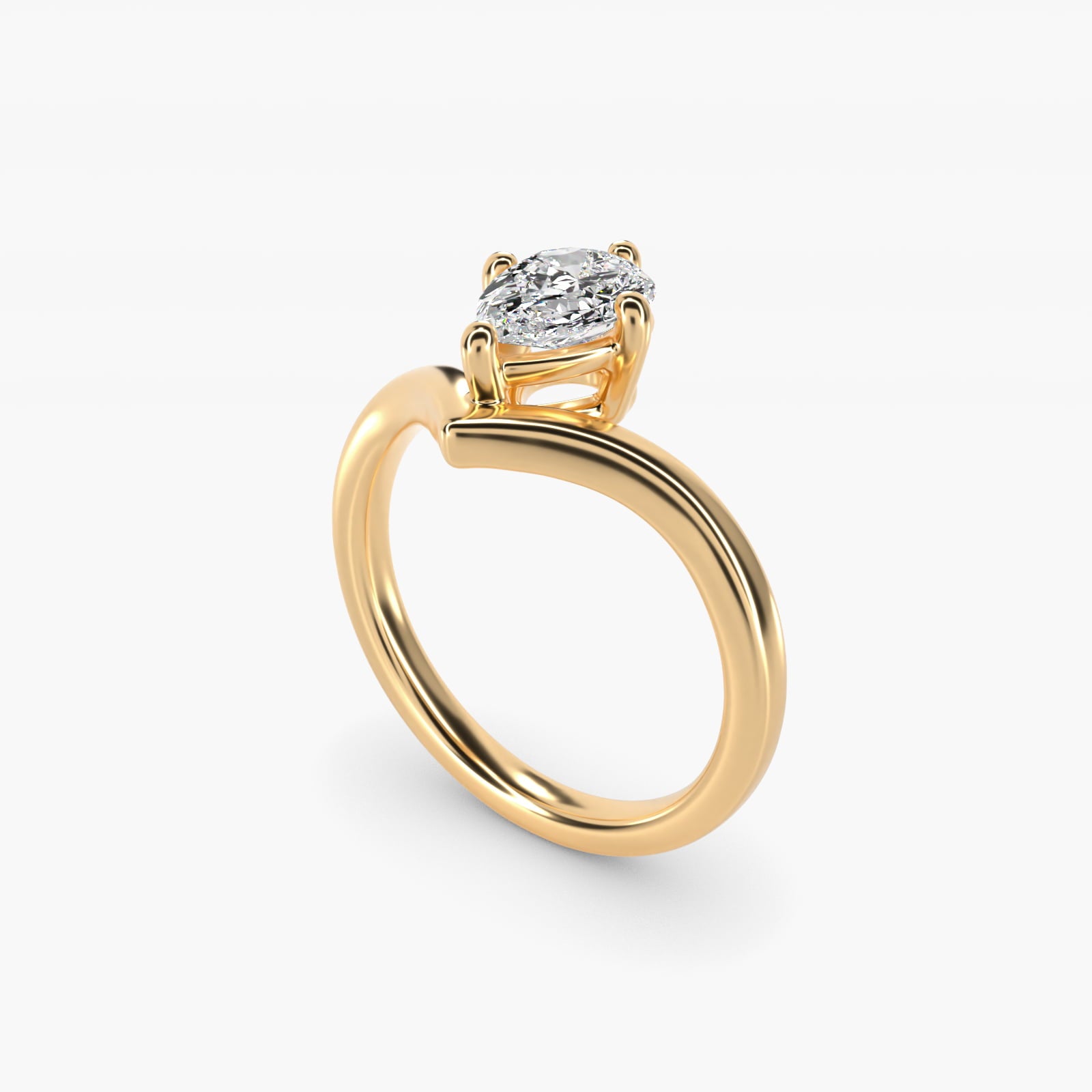 Chevron Solitaire Engagement Ring in 18k Yellow Gold - Pear Center