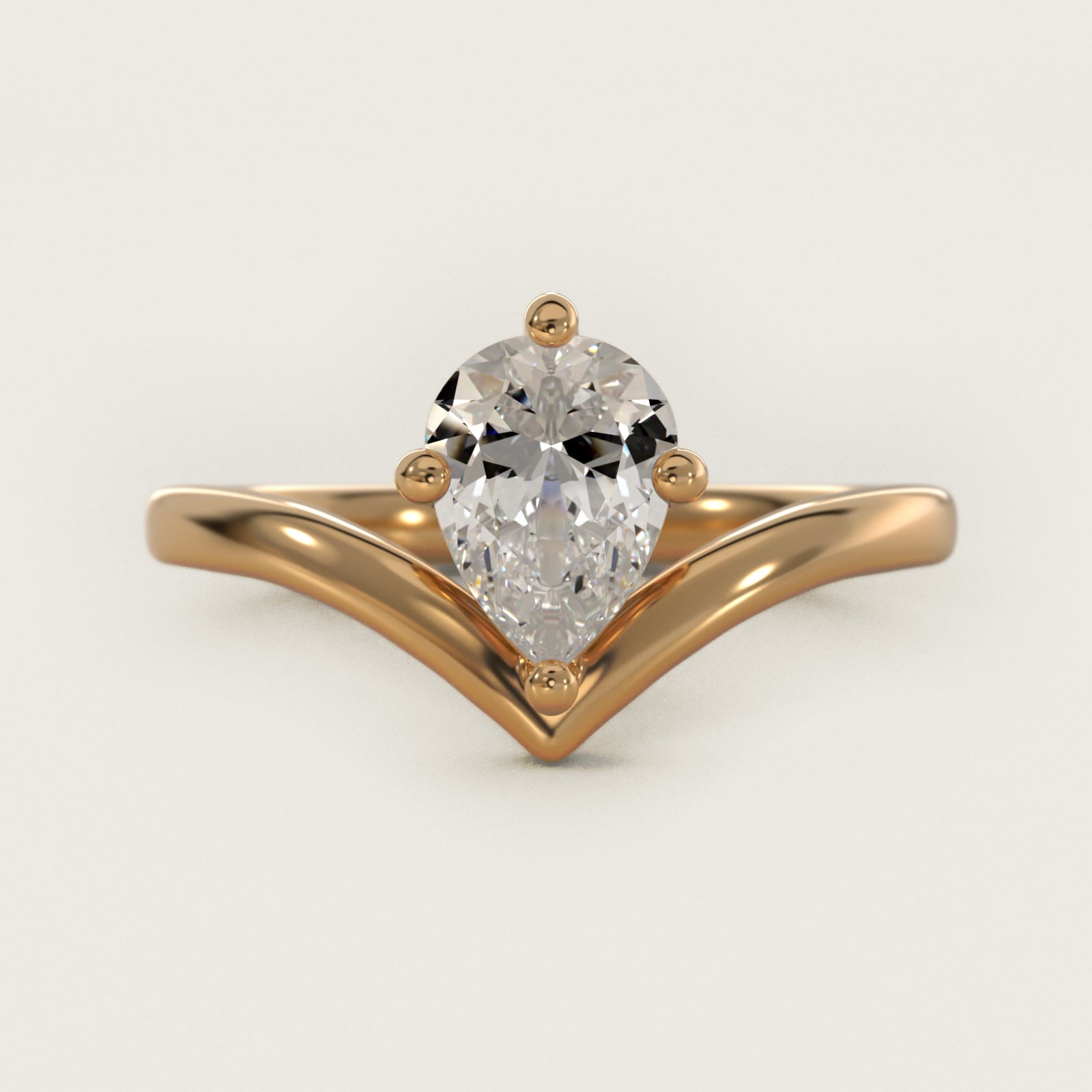 Chevron Solitaire Engagement Ring in 18k Yellow Gold - Pear Center
