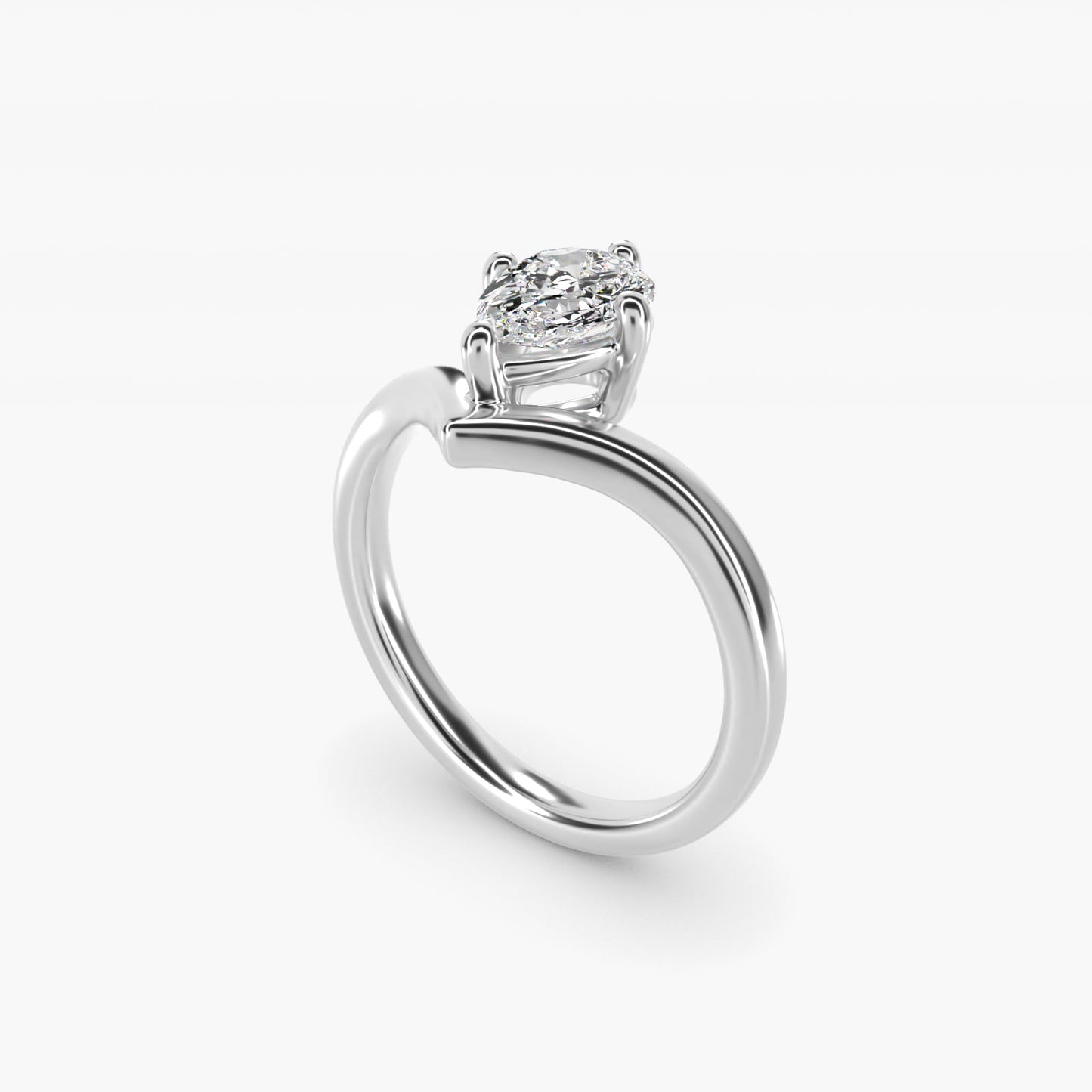 Chevron Solitaire Engagement Ring in Platinum - Pear Center