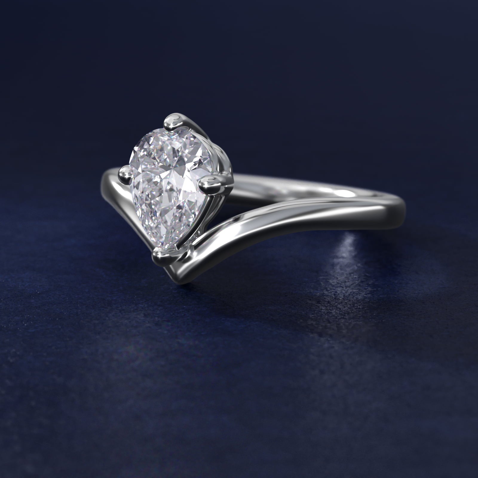 Chevron Solitaire Engagement Ring in Platinum - Pear Center