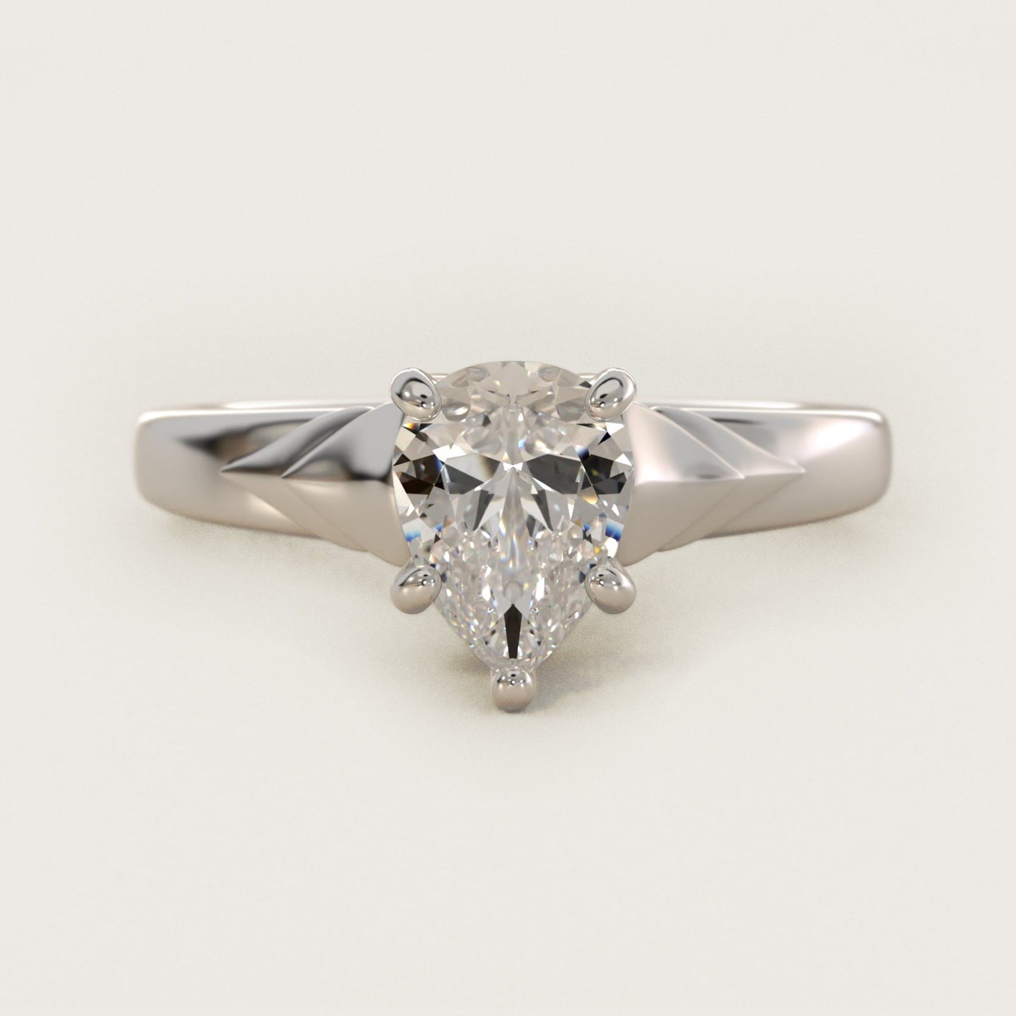 Chevron Solitaire Plus Engagement Ring in Platinum - Pear Center