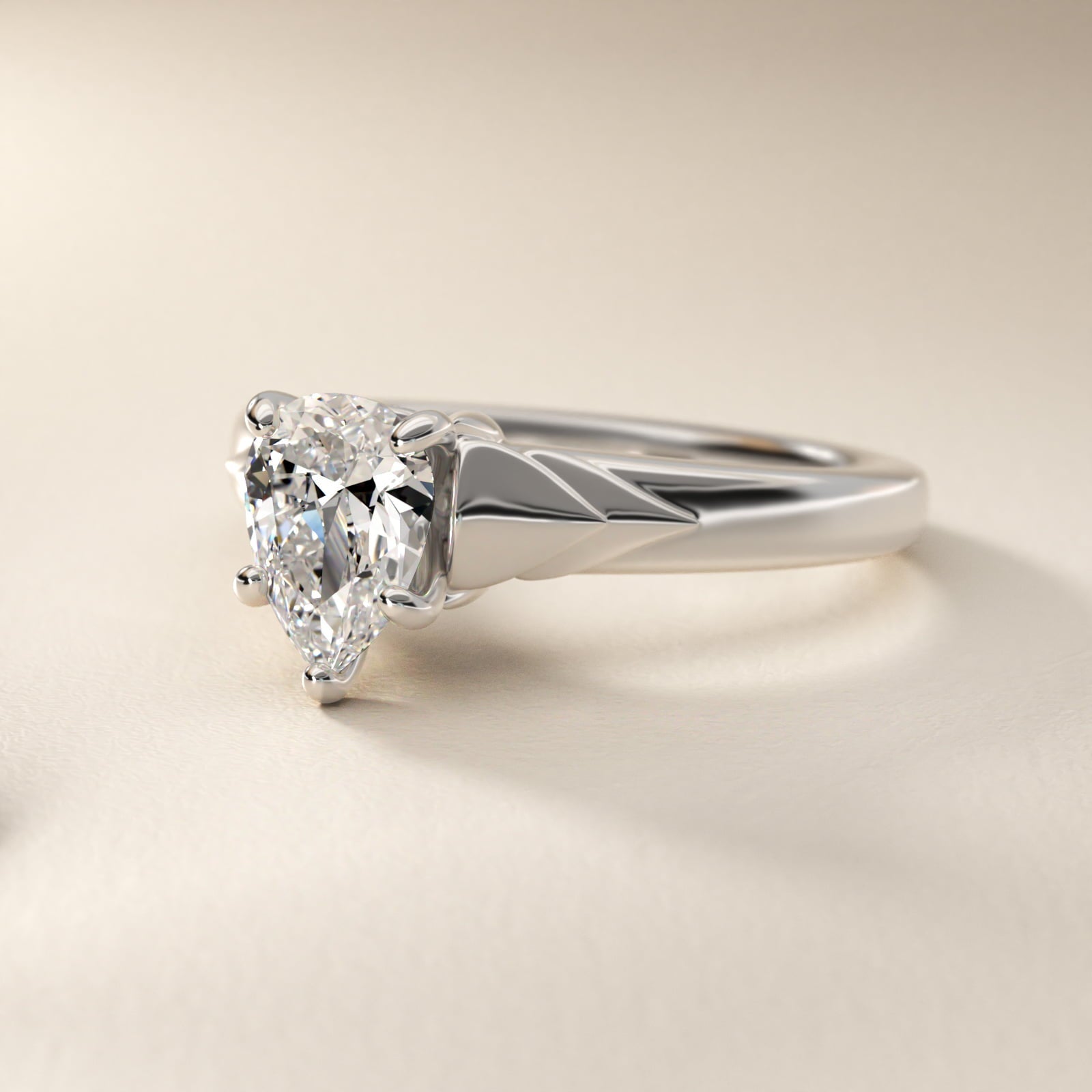 Chevron Solitaire Plus Engagement Ring in Platinum - Pear Center