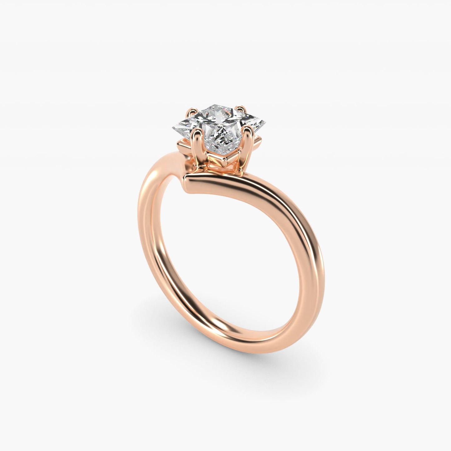 Chevron Solitaire Engagement Ring in 18k Rose Gold - Princess Center