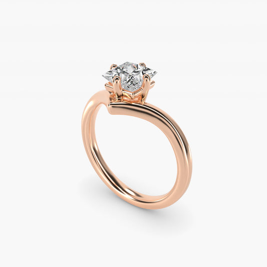 Chevron Solitaire Engagement Ring in 18k Rose Gold - Princess Center