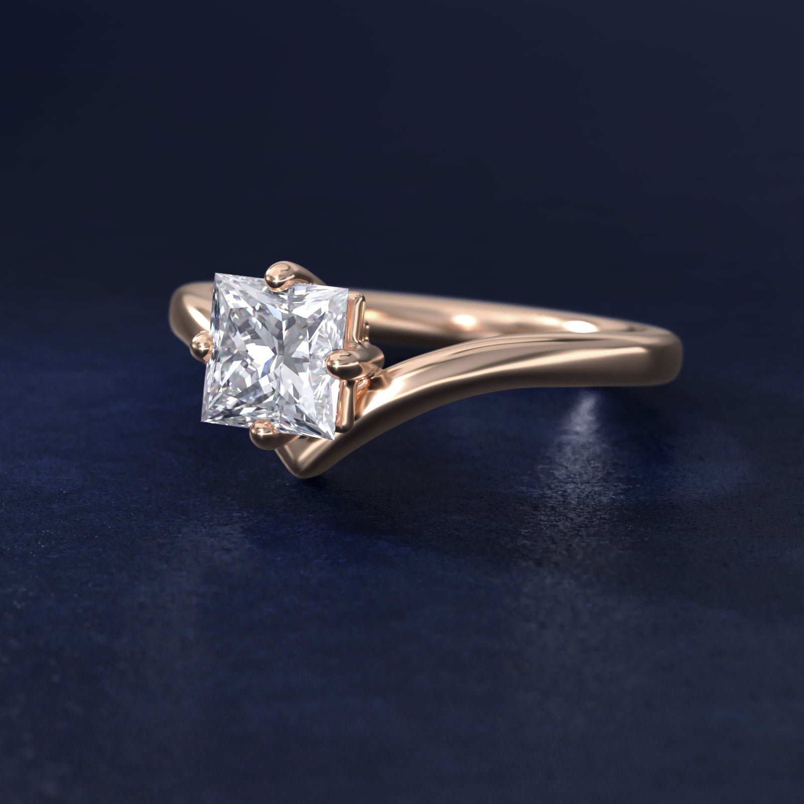 Chevron Solitaire Engagement Ring in 18k Rose Gold - Princess Center