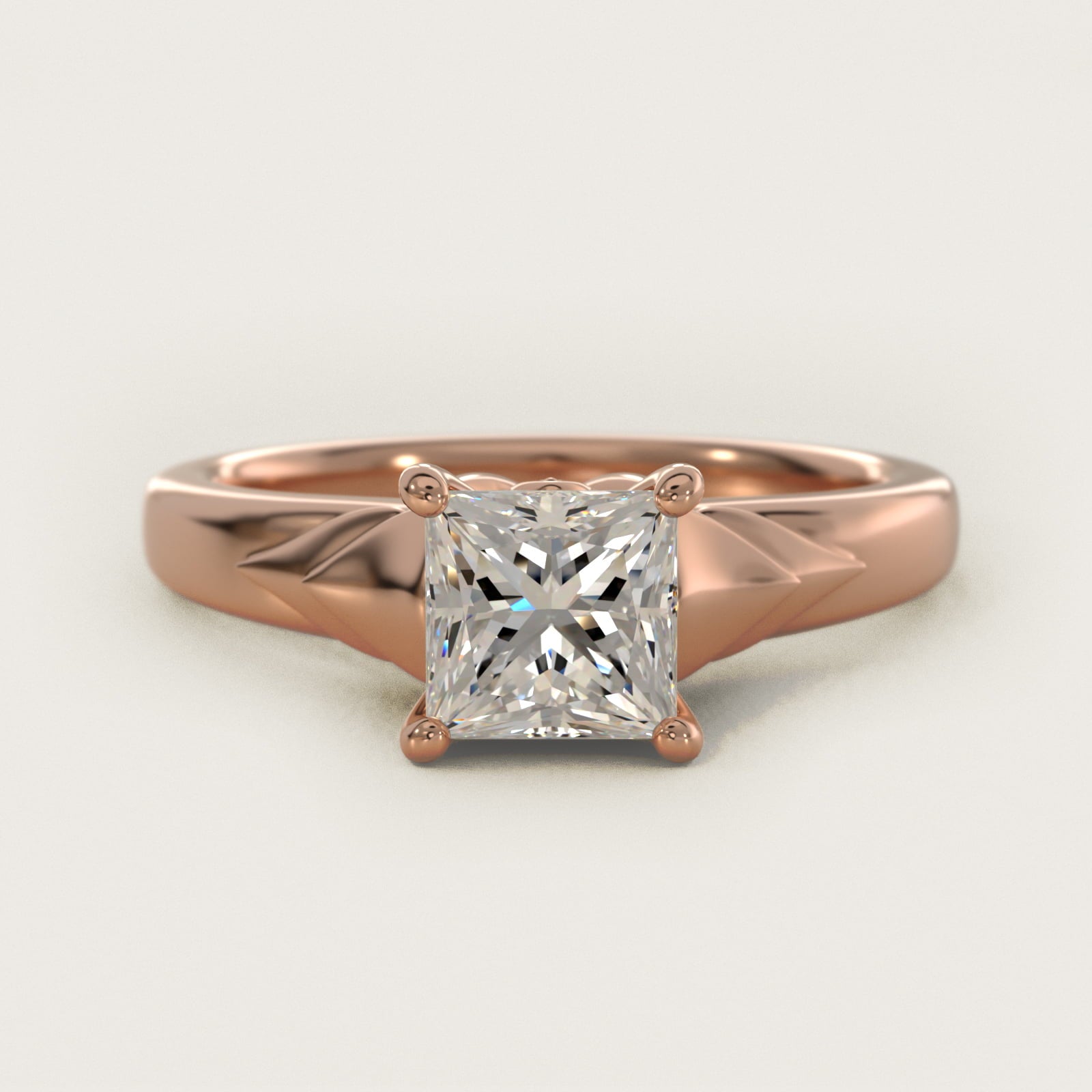 Chevron Solitaire Plus Engagement Ring in 14k Rose Gold - Princess Center