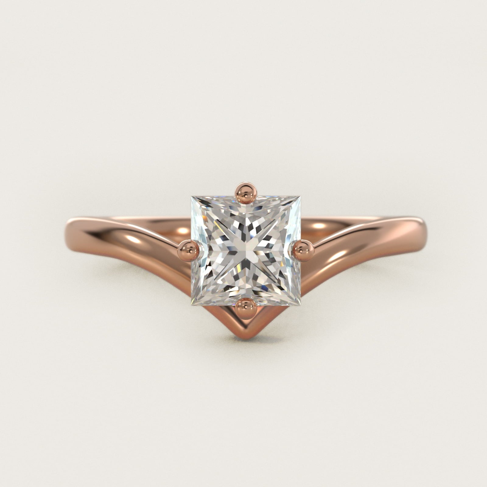 Chevron Solitaire Engagement Ring in 14k Rose Gold - Princess Center