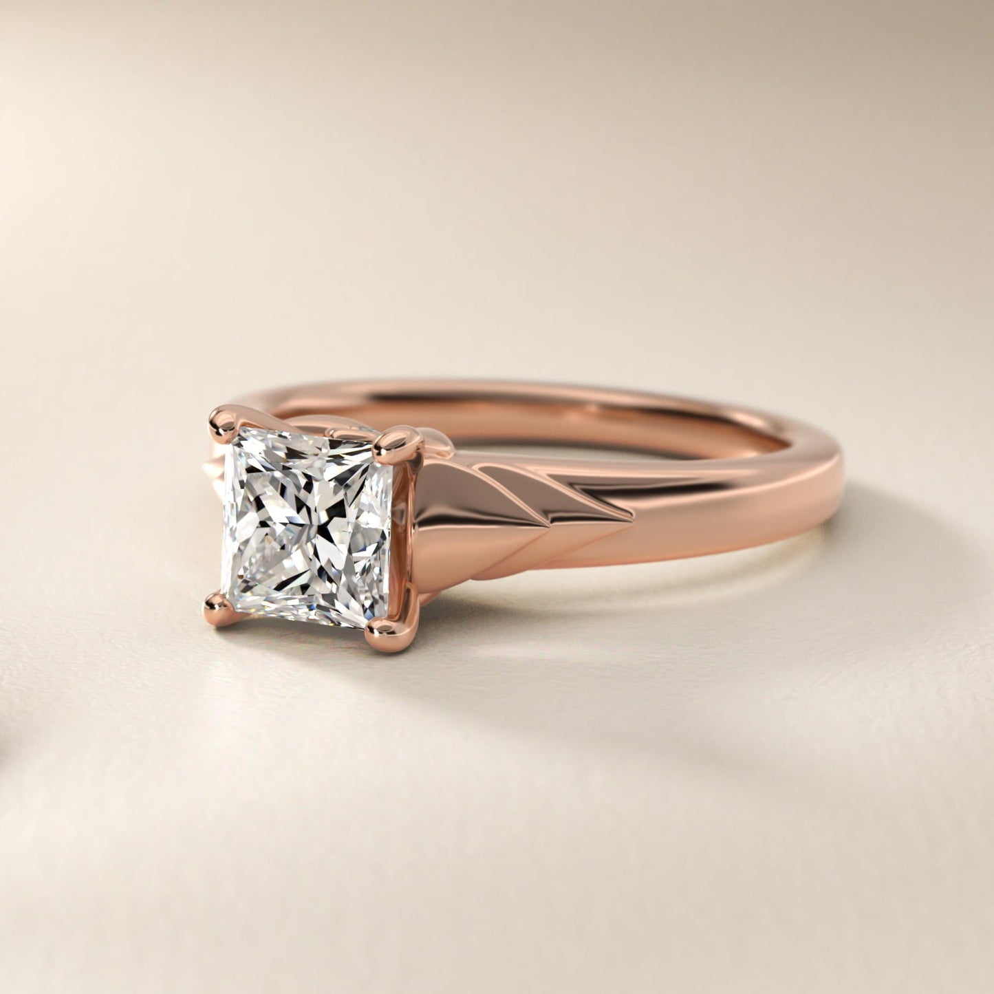 Chevron Solitaire Plus Engagement Ring in 18k Rose Gold - Princess Center