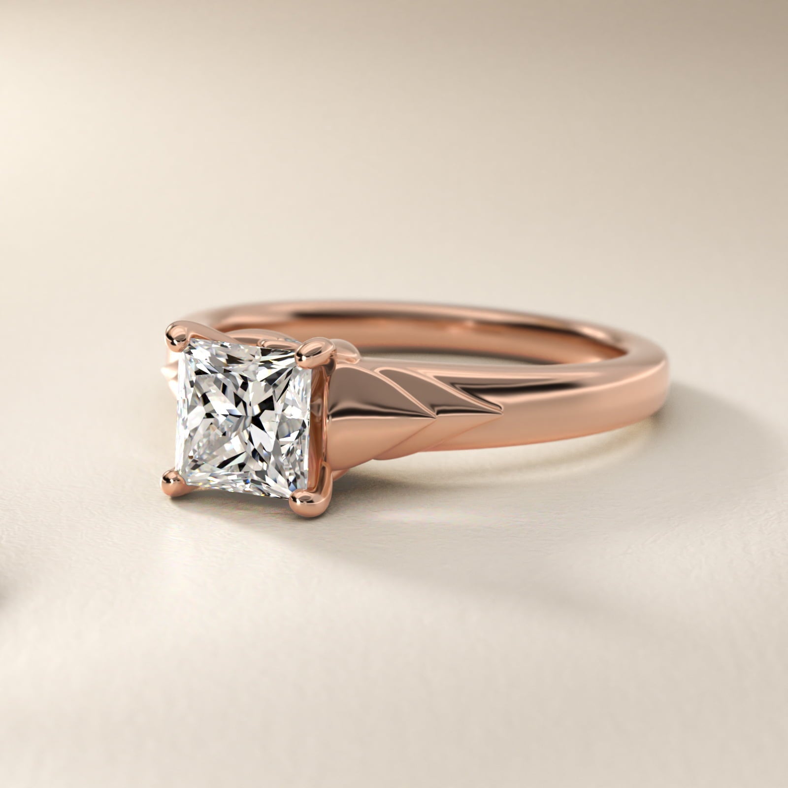 Chevron Solitaire Plus Engagement Ring in 18k Rose Gold - Princess Center