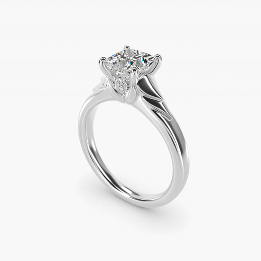 Chevron Solitaire Plus Engagement Ring in 14k White Gold - Princess Center