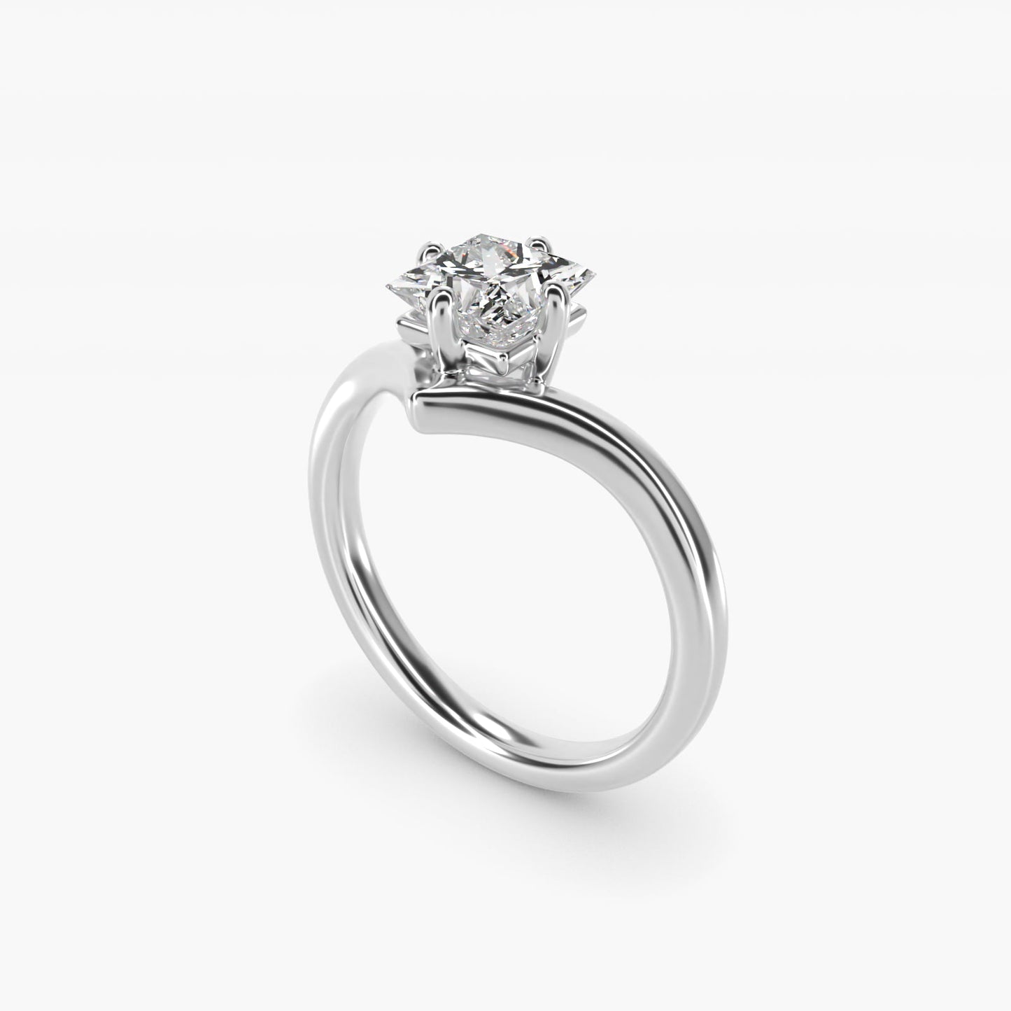 Chevron Solitaire Engagement Ring in 18k White Gold - Princess Center