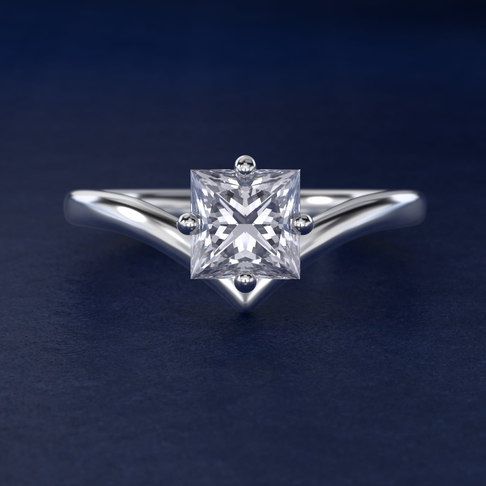 Chevron Solitaire Engagement Ring in 18k White Gold - Princess Center