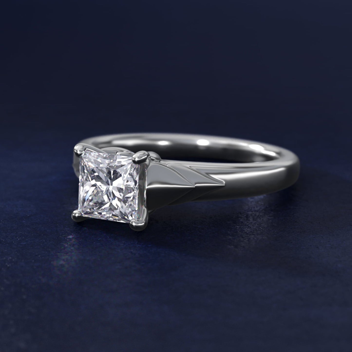 Chevron Solitaire Plus Engagement Ring in 18k White Gold - Princess Center