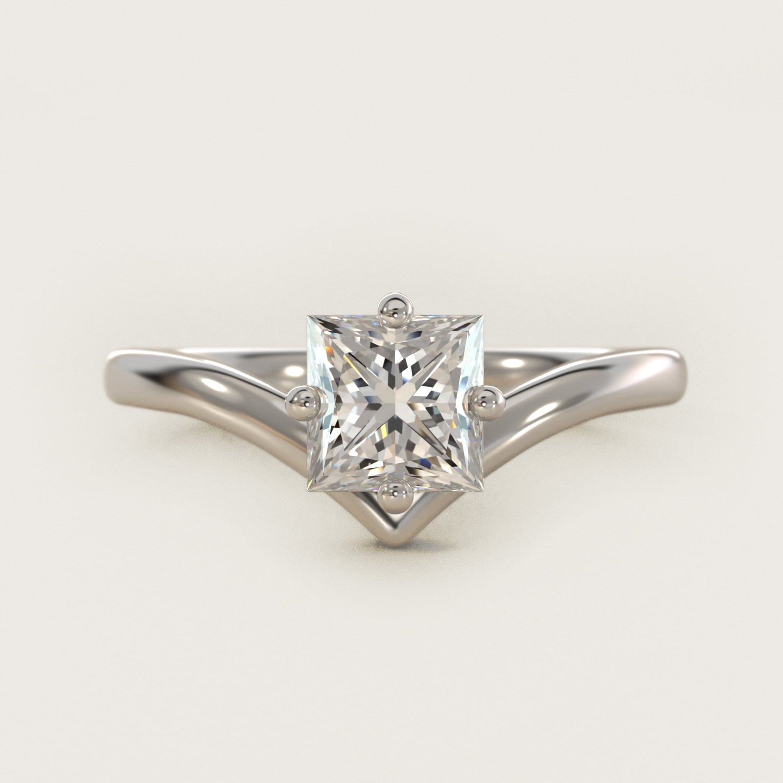 Chevron Solitaire Engagement Ring in 14k White Gold - Princess Center